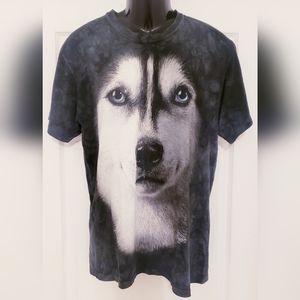 The Mountain T-Shirt Tie Dye Siberian Husky Face Short Sleeve Men Size Medium